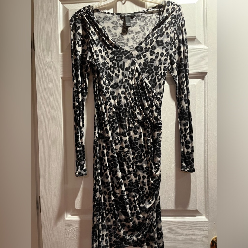 Perfect condition, INC black/grey spotted  leopard dress. SMALL/PETITE